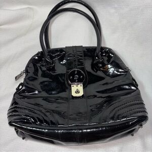 STEVEN by Steve Madden Black Patent Leather Bag Satchel, Bowling Bag Style